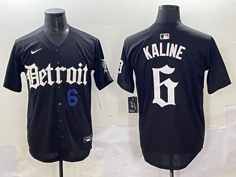Men 2025 Detroit Tigers #6 Kaline Black Five generations Joint Name Nike MLB Jersey style 5